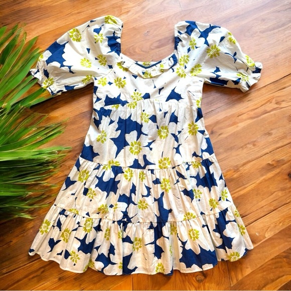 ZARA Floral Puff Sleeve Tiered Dress - Size 13-14 (164 cm) - Navy & Lime Flowers - Picture 3 of 10